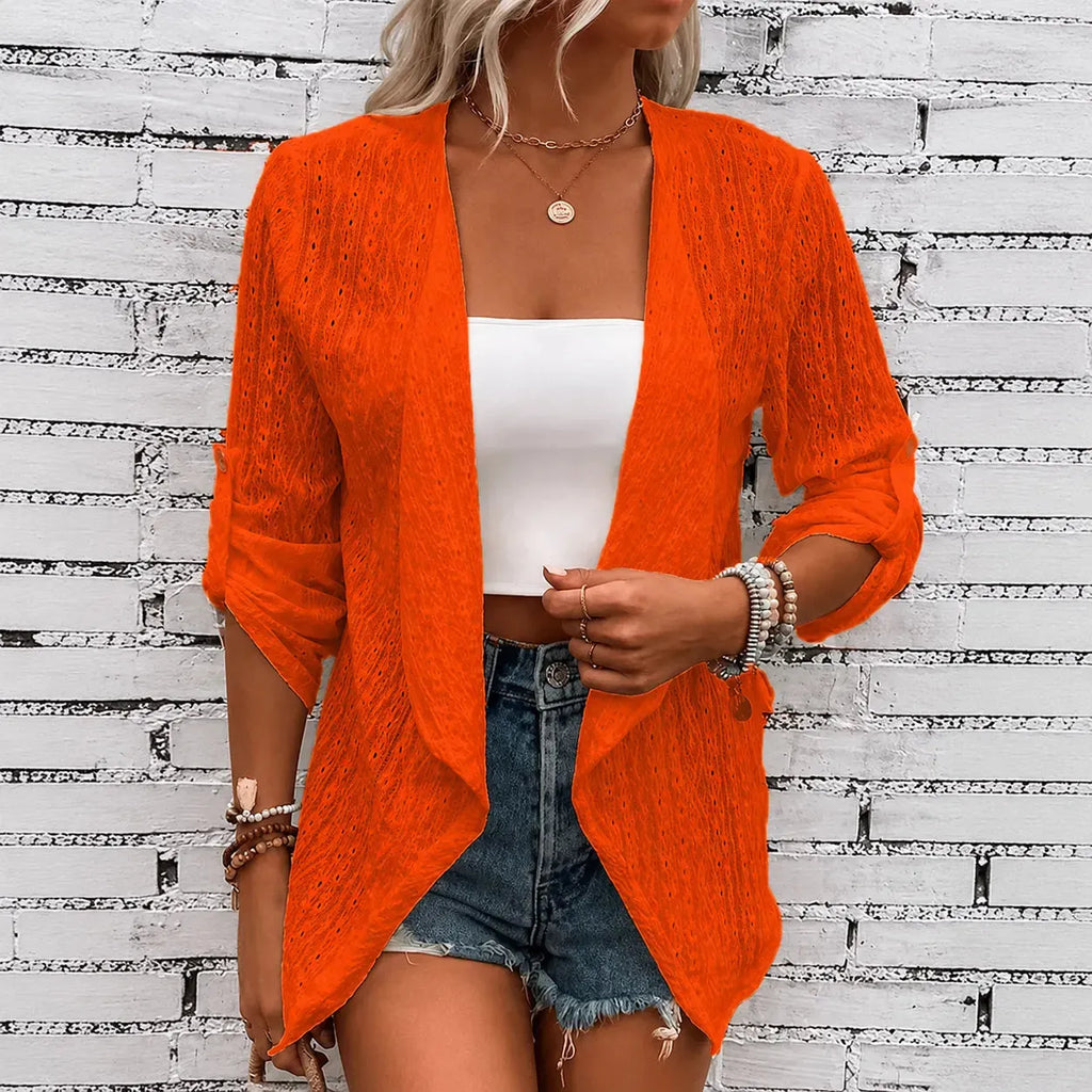 Solelle – Eyelet Waterfall Open-Front Cardigan for Women