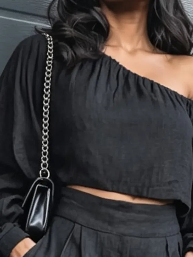 Cotton Casual Floral Gathered Off The Shoulder Blouse