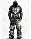 Men's Fashion Viking Contrast Color Skull Embroidered Hoodie & Pants Two-Piece Set 6673