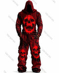 Men's Color-Block Skull-Embroidered Hoodie & Pants Two-Piece Set 6081