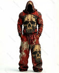 Men's Fashion Skull Contrast Color Embroidered Hoodie & Pants Two-Piece Set 3683