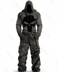 Men's Color-Block Skull-Embroidered Hoodie & Pants Two-Piece Set 3411