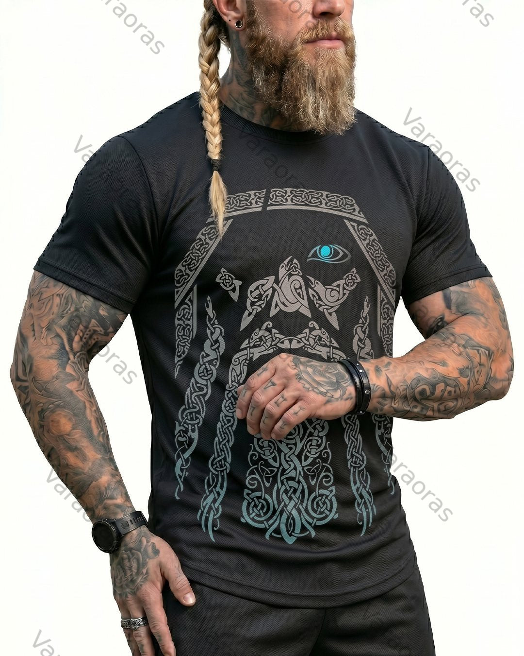 Men's Summer Viking Odin Print Short-Sleeve T-Shirt 9978