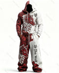 Men's Fashion Contrast Colo  Embroidered Hoodie & Pants Two-Piece Set 7492