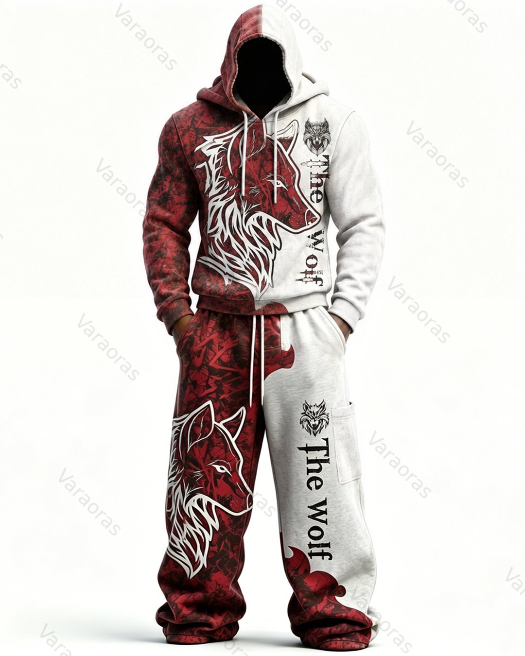 Men's Fashion Contrast Colo  Embroidered Hoodie & Pants Two-Piece Set 7492