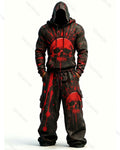 Men's Fashion Skull Contrast Color Embroidered Hoodie & Pants Two-Piece Set 6083