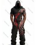 Men's Fashion Viking Contrast Color Embroidered Hoodie & Pants Two-Piece Set 3120