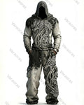 Men's Fashion Viking Contrast Color Embroidered Hoodie & Pants Two-Piece Set 3080