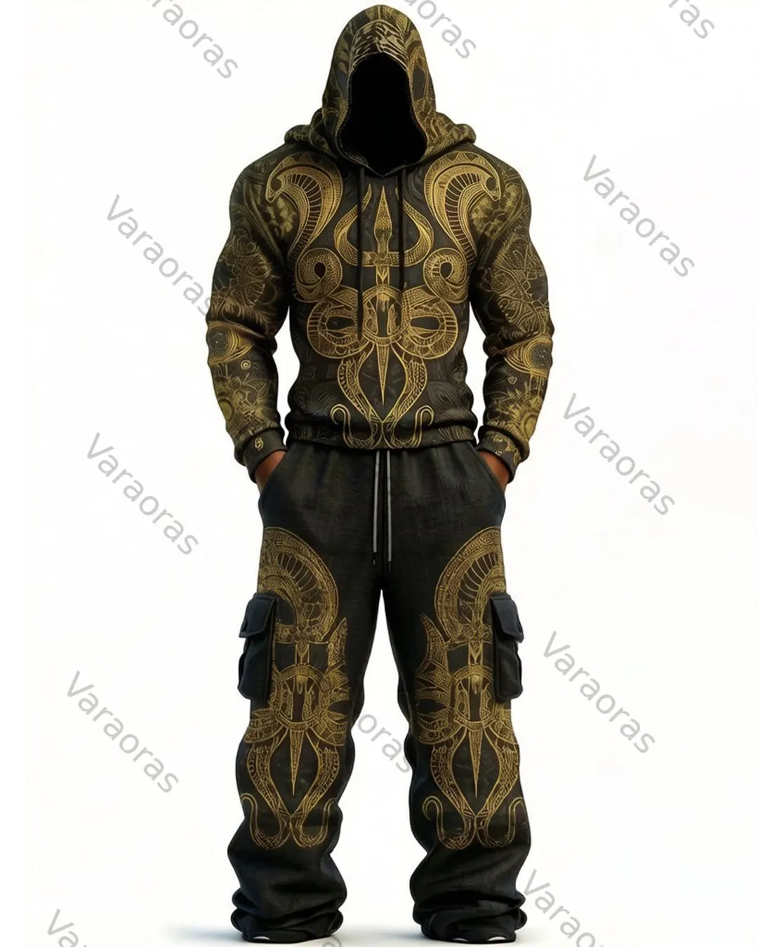 Men's Fashion-Inspired Embroidered Hoodie and Pants Two-Piece Set 9043