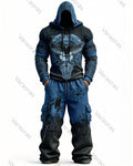 Men's Fashion Viking Contrast Color Embroidered Hoodie & Pants Two-Piece Set 6099