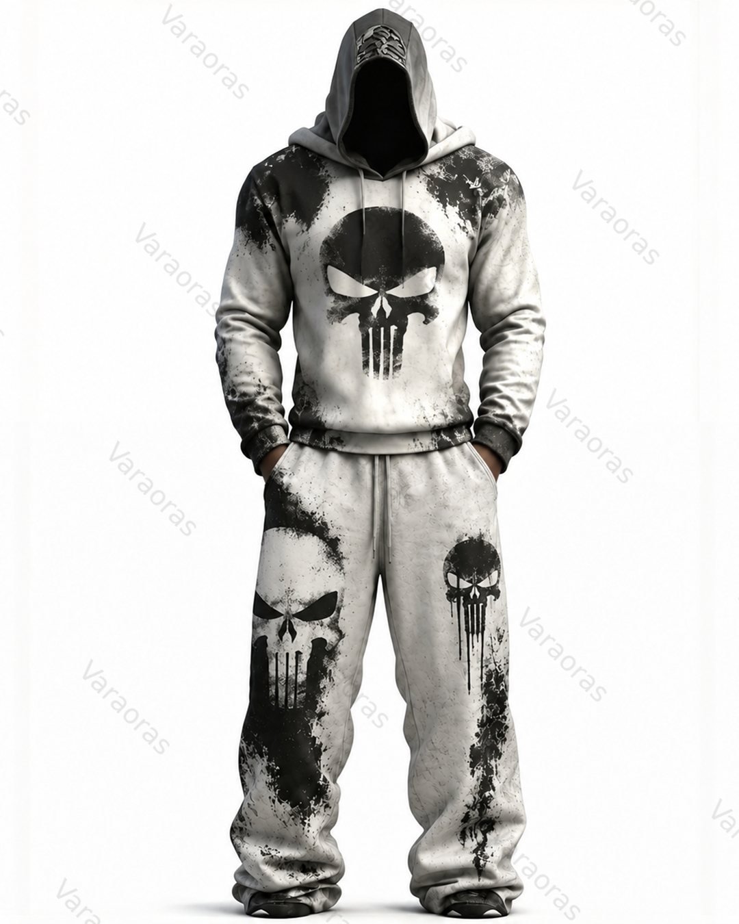 Men's Fashion Skull Print Hoodie & Pants Two-Piece Set 8625
