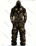Men's Fashion Contrast Color Skull Embroidered Hoodie & Pants Two-Piece Set 6860