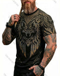Men's Summer Viking Wolf Totem Print Short-Sleeve T-Shirt 1221
