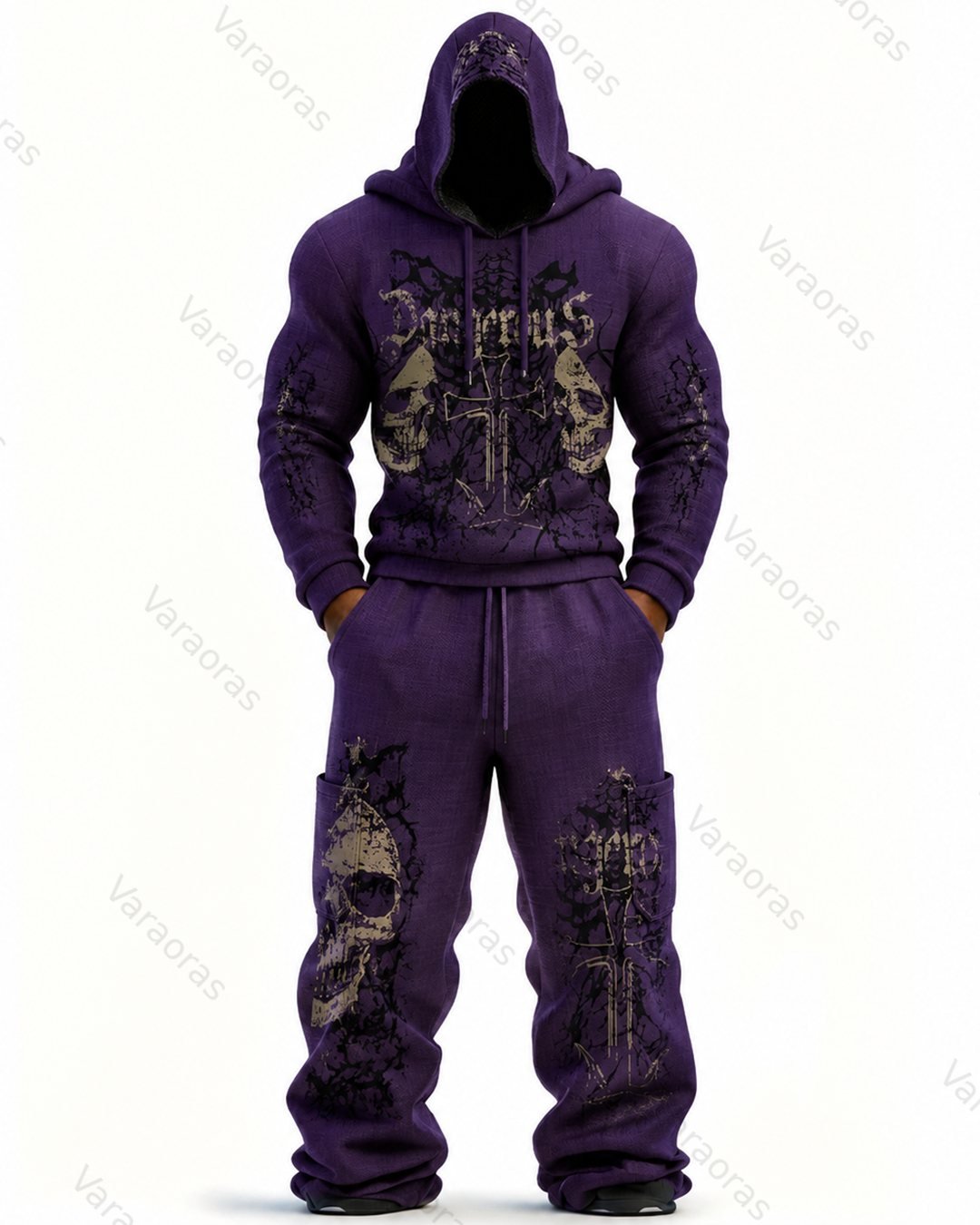 Men's Fashion Skull Print Hoodie & Pants Two-Piece Set 9043