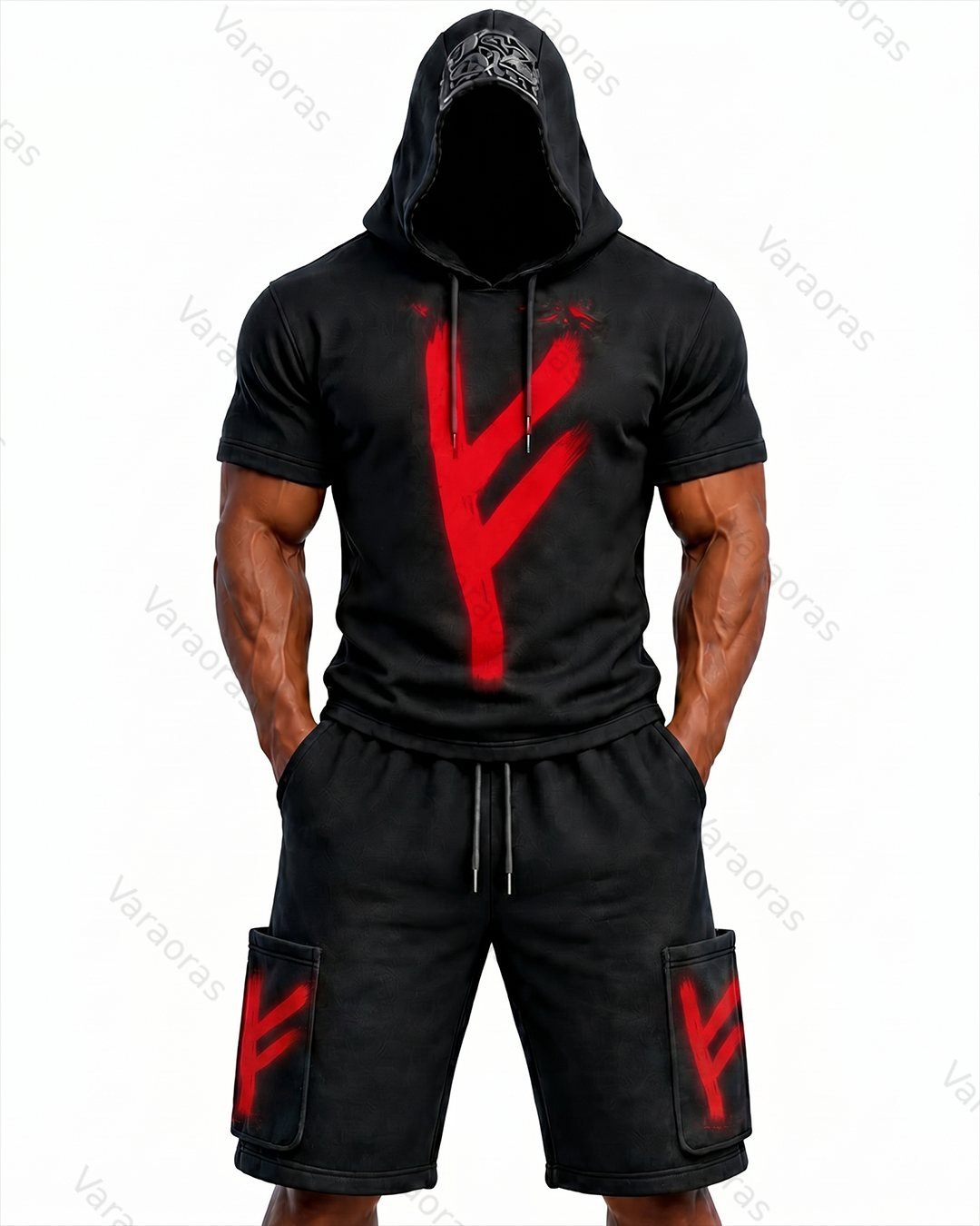 Men's Fashion Viking Rune Print Top & Shorts Two-Piece Set 7272