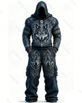 Men's Summer Fashion Viking Embroidered Short-Sleeve Hooded Top and Pants Two-Piece Set 9486
