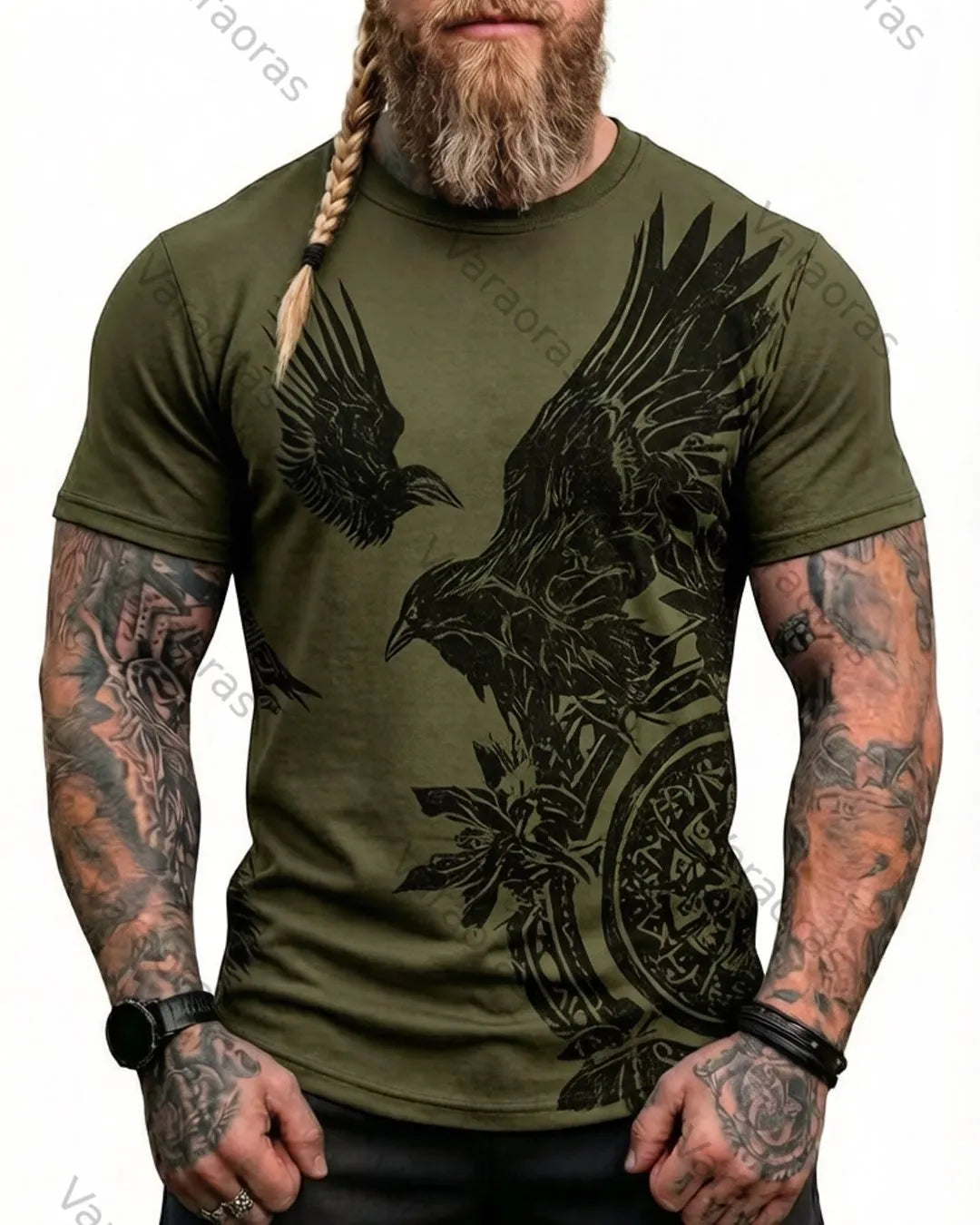 Men's Summer Viking Raven Print Short-Sleeve T-Shirt 5467