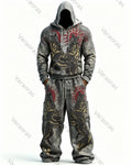 Men's Fashion Contrast Colo  Embroidered Hoodie & Pants Two-Piece Set 4077