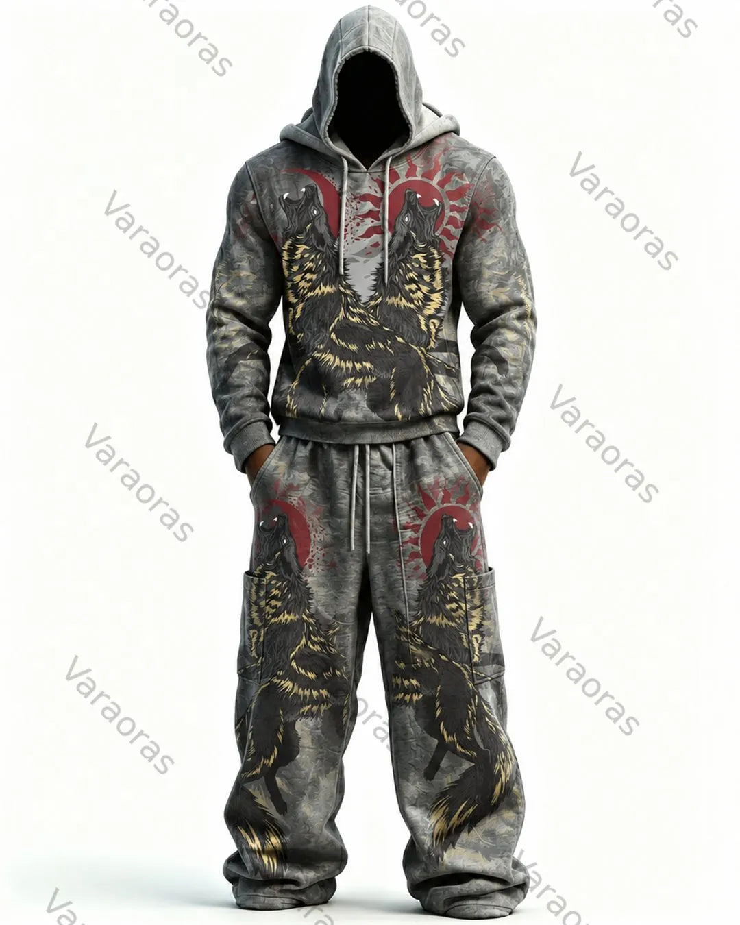 Men's Fashion Contrast Colo  Embroidered Hoodie & Pants Two-Piece Set 4077