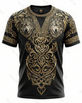 Men's Fashionable Viking Contrast Color Knot Wolf Print T-shirt 4963