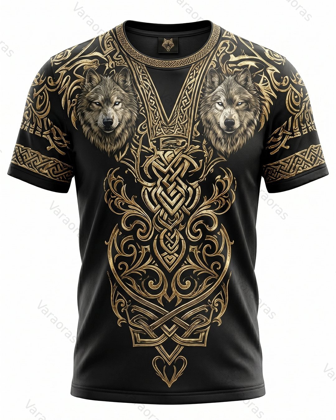 Men's Fashionable Viking Contrast Color Knot Wolf Print T-shirt 4963