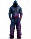 Men's Fashion Viking Gradient Embroidered Hoodie & Pants Two-Piece Set 9290