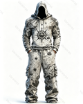 Men's Fashion Vintage Gradient Embroidered Hoodie & Pants Two-Piece Set 5982