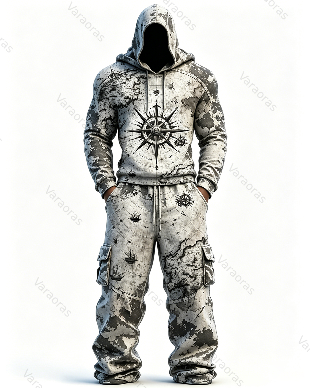 Men's Fashion Vintage Gradient Embroidered Hoodie & Pants Two-Piece Set 5982