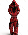 Men's Fashion Skull Contrast Color Embroidered Hoodie & Pants Two-Piece Set 8469