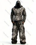 Men's Fashion Skull Contrast Color Embroidered Hoodie & Pants Two-Piece Set 9231
