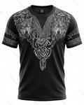 Men's Fashionable Viking Contrast Color Wolf Print T-shirt 9119
