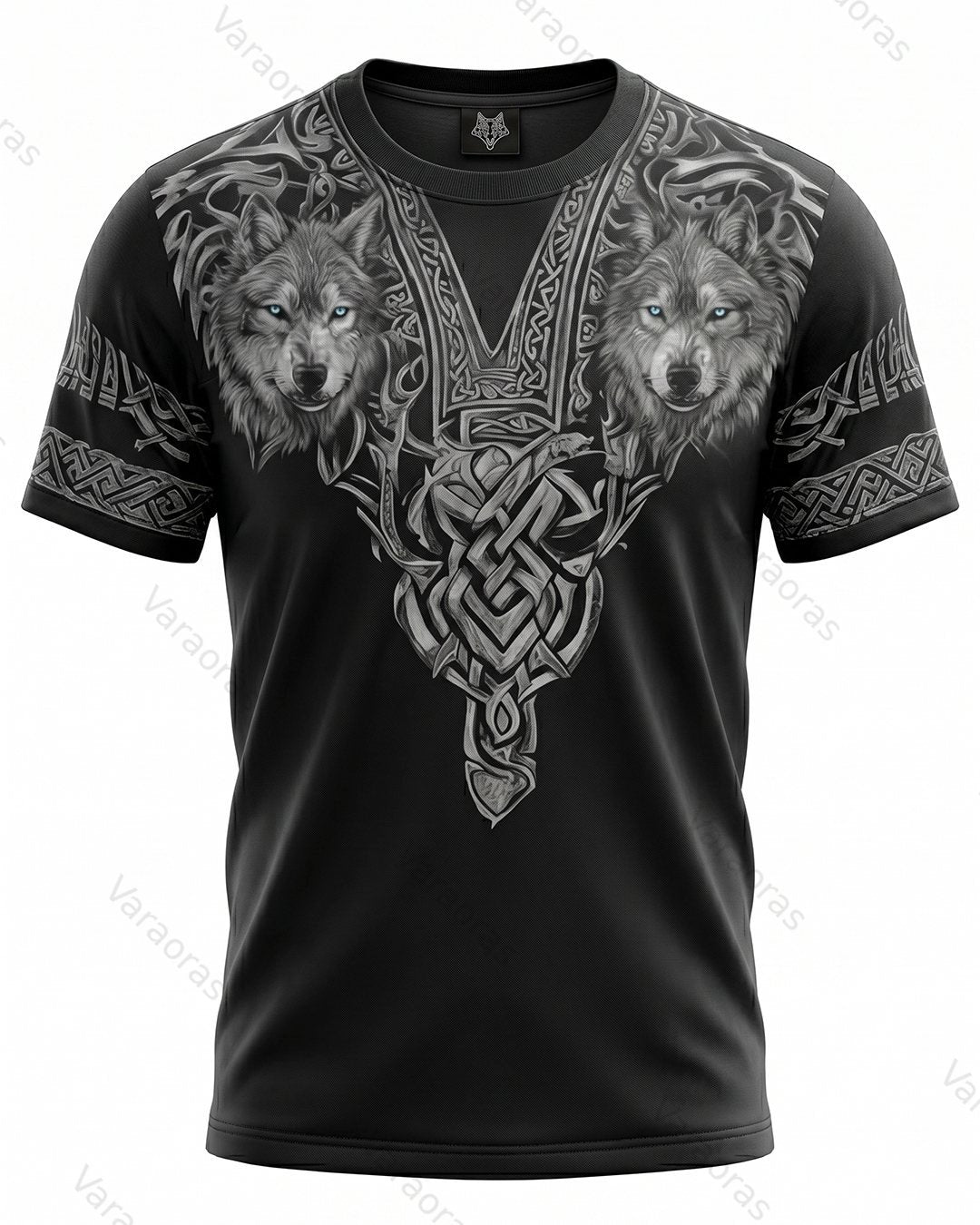 Men's Fashionable Viking Contrast Color Wolf Print T-shirt 9119