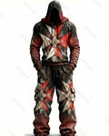 Men's Gradient Cultural Cross Embroidered Distressed Hoodie and Pants Two-Piece Set 9669