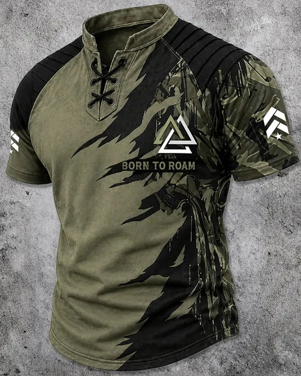 Men's Viking Tactical Distressed Print Short-Sleeve Henley T-Shirt 5617