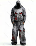 (Short Set) Men's Fashion Skull Contrast Color Embroidered Hoodie & Pants Two-Piece Set 5164