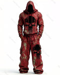 Men's Fashion Skull Contrast Color Embroidered Hoodie & Pants Two-Piece Set 6852
