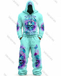Men's Fashion Skull Print Hoodie & Pants Two-Piece Set 2669