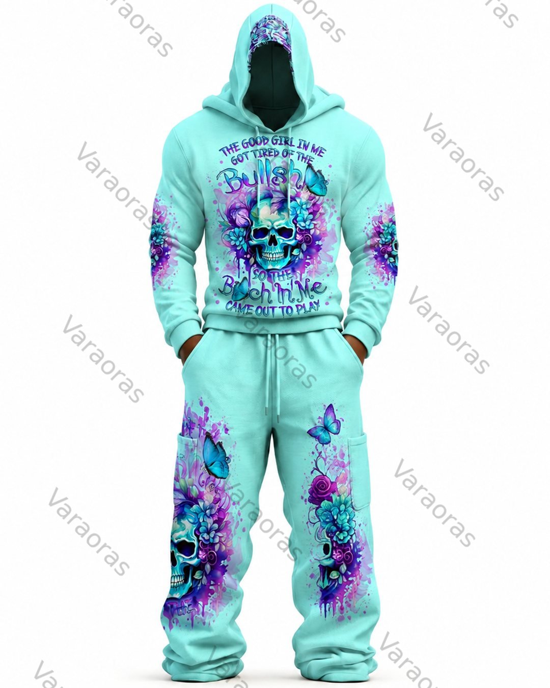 Men's Fashion Skull Print Hoodie & Pants Two-Piece Set 2669