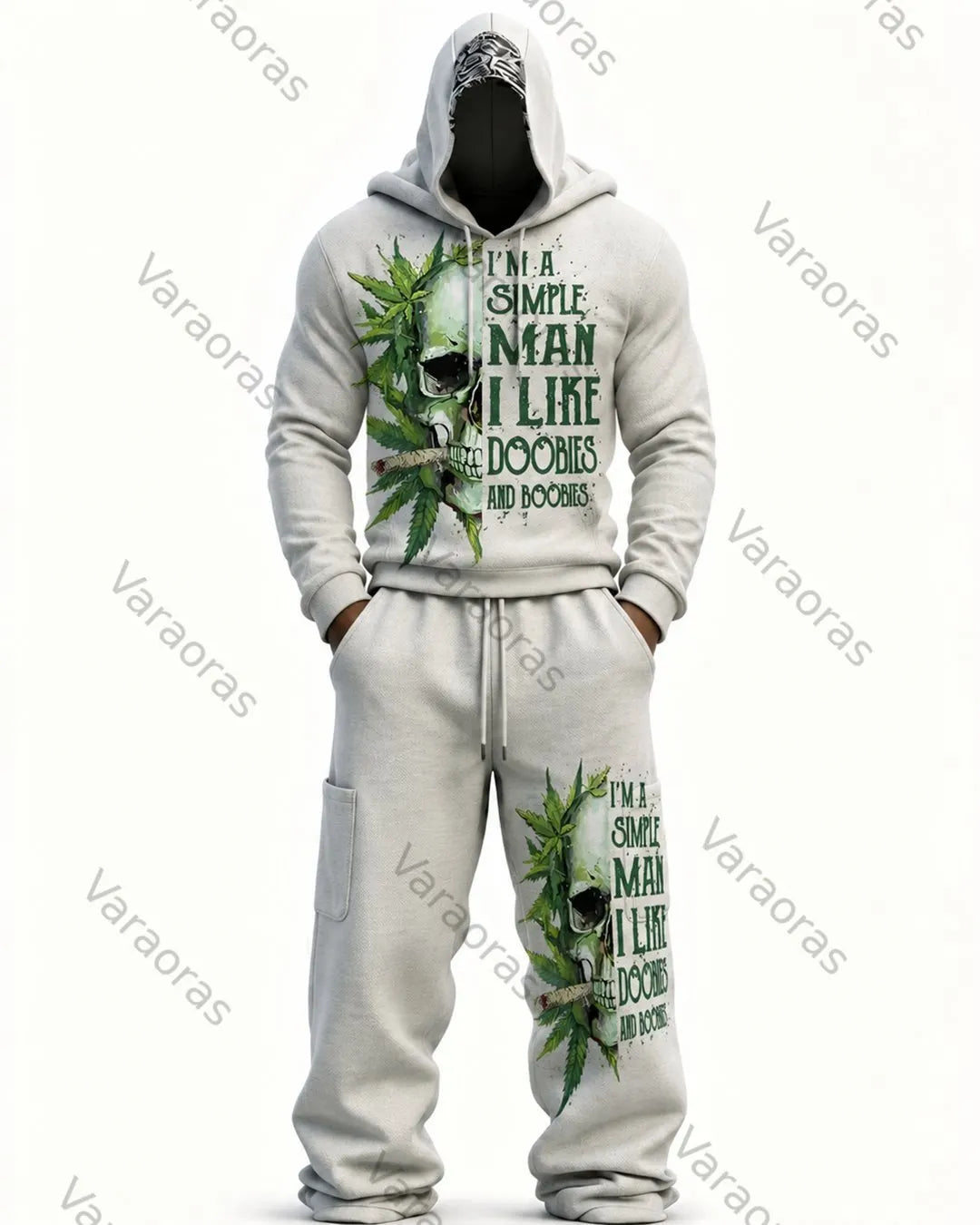 Men's Fashion Skull Print Hoodie & Pants Two-Piece Set 6006