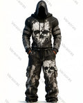 Men's Fashion Skull Contrast Color Embroidered Hoodie & Pants Two-Piece Set 8653