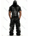 Men's Fashion Viking Contrast Color Embroidered Hoodie & Pants Two-Piece Set 5110