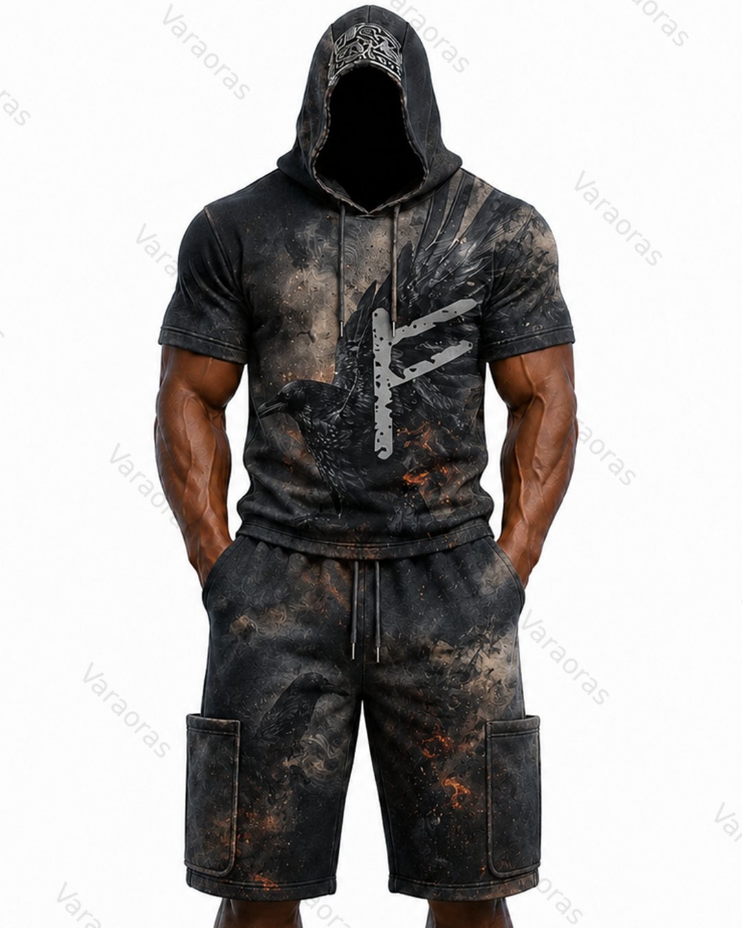 Men's Fashion Viking Rune Print Top & Shorts Two-Piece Set 4815