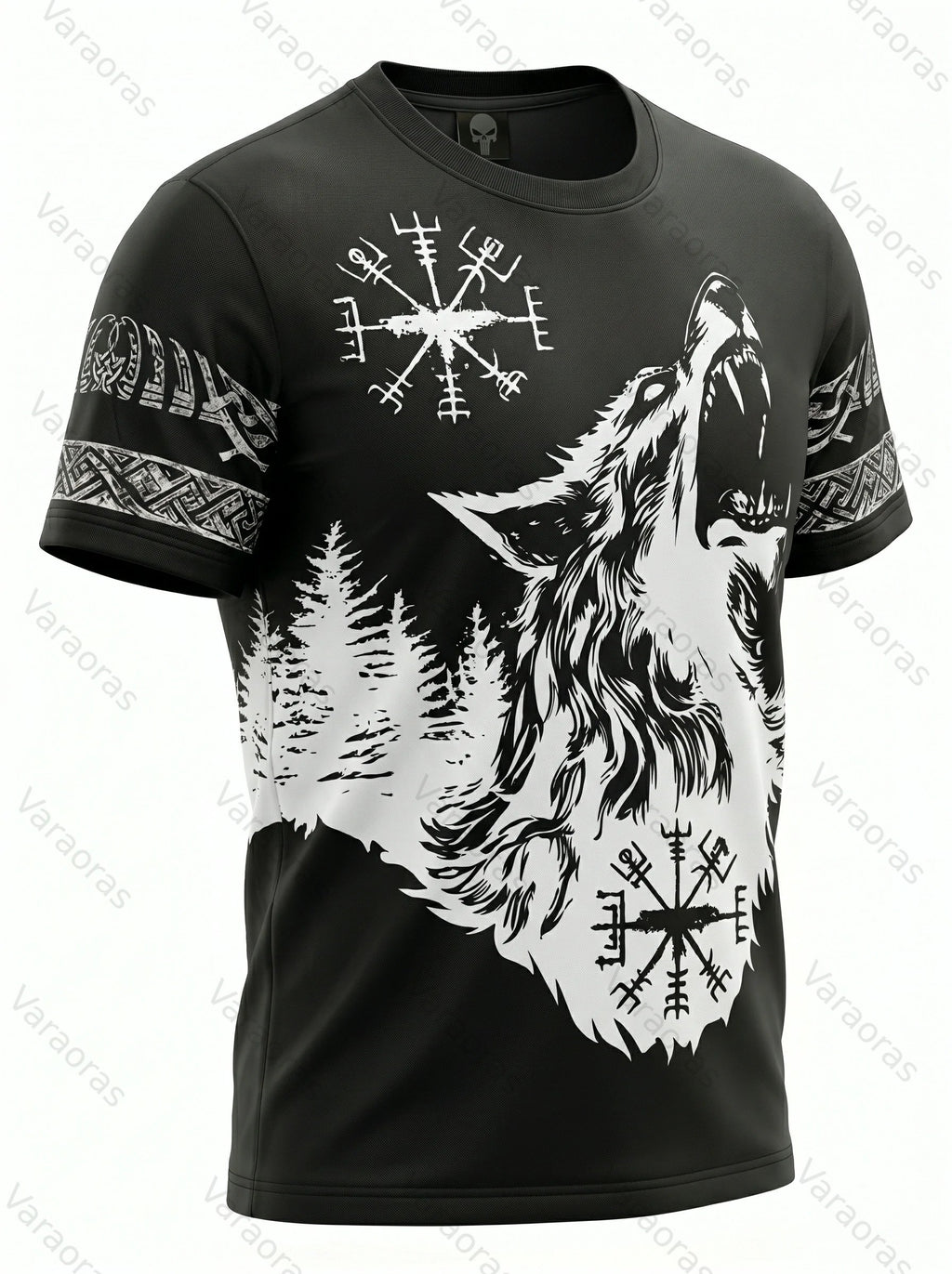 Men's Fashionable Viking Contrast Color Wolf Print T-shirt 8418