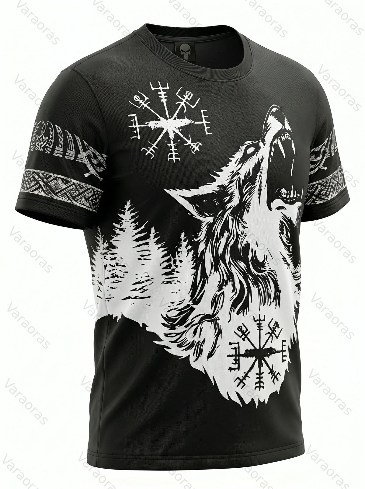 Men's Fashionable Viking Contrast Color Wolf Print T-shirt 8418