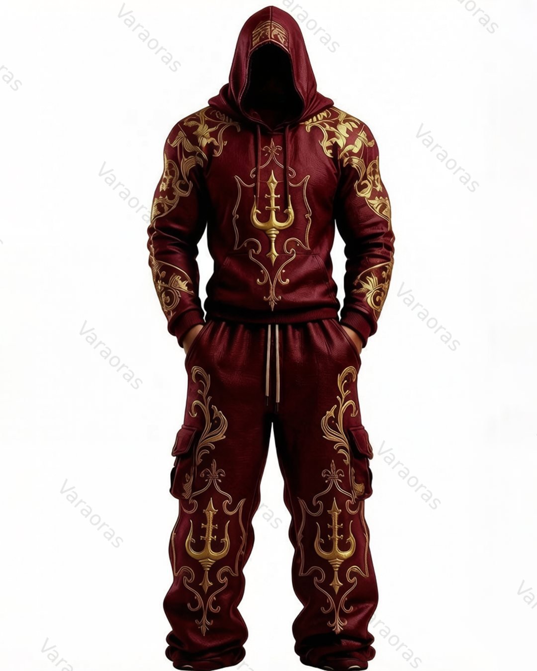Men's Fashion-Inspired Embroidered Hoodie and Pants Two-Piece Set 7437