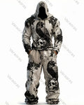 Men's Viking Color-Blocked Raven Embroidered Hoodie and Pants Two-Piece Set 3642