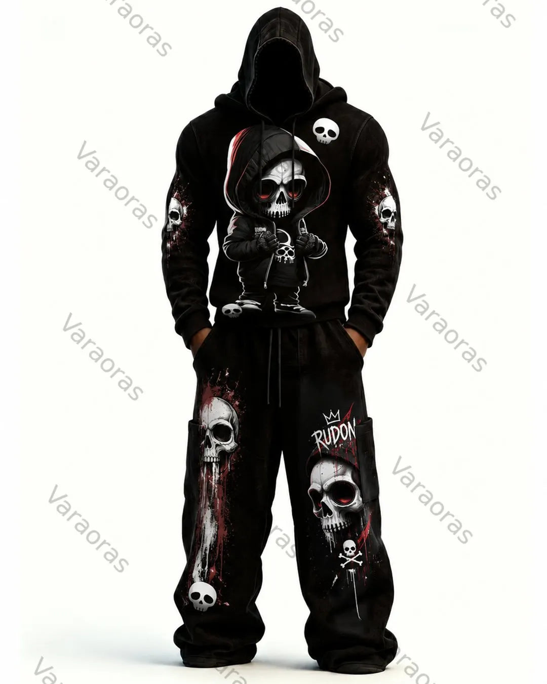 Men's Fashion Skull Print Hoodie & Pants Two-Piece Set 4099