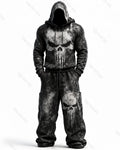 Men's Fashion Skull Contrast Color Embroidered Hoodie & Pants Two-Piece Set 6375