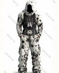 Men's Fashion Viking Contrast Color Embroidered Hoodie & Pants Two-Piece Set 9822