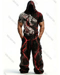 Men's Fashion Viking Contrast Color Embroidered Hoodie & Pants Two-Piece Set 2175